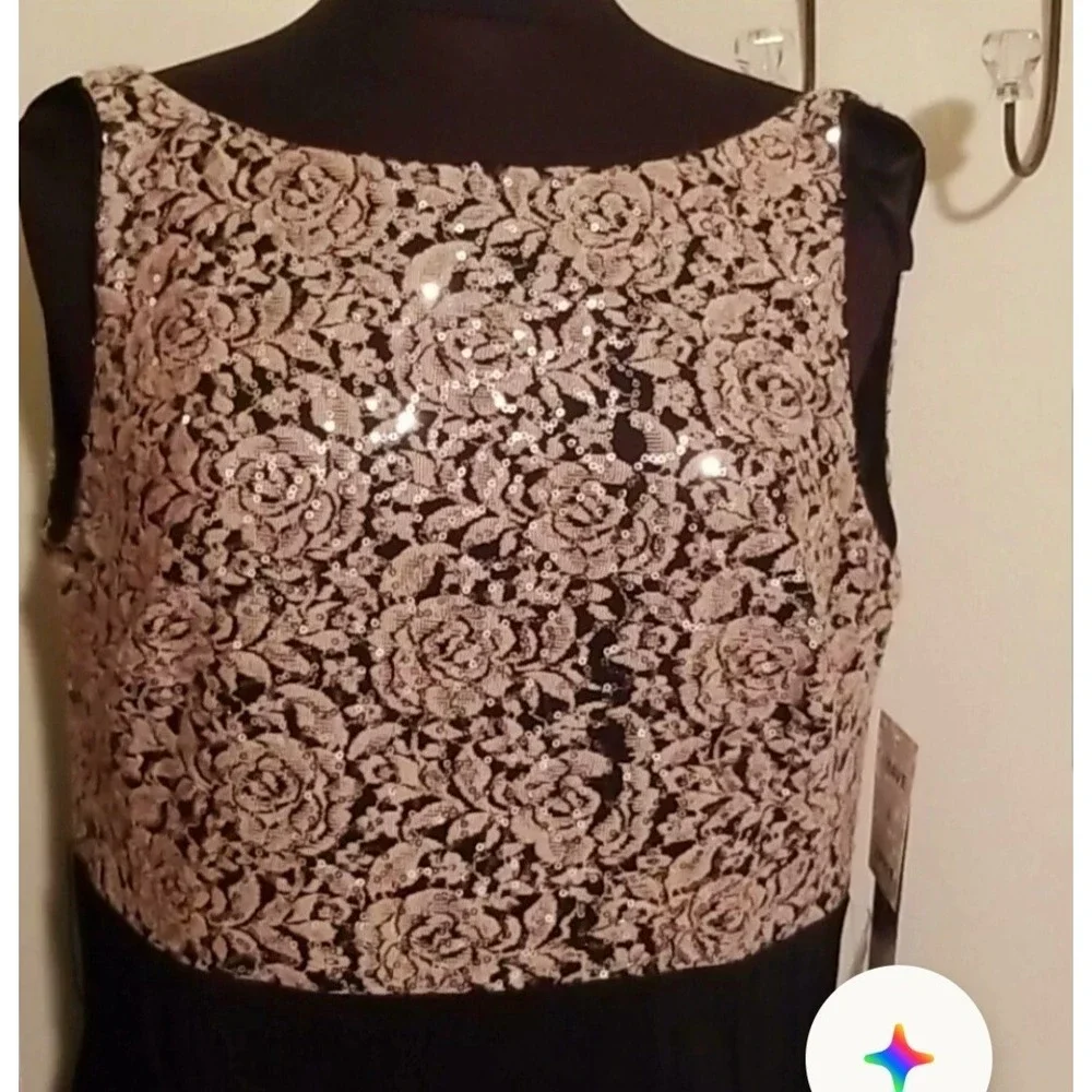 NWT $98 Women's Size 14 Macy's Sleeveless Layered  Dress Sequins‎ Bodice Bow Tie